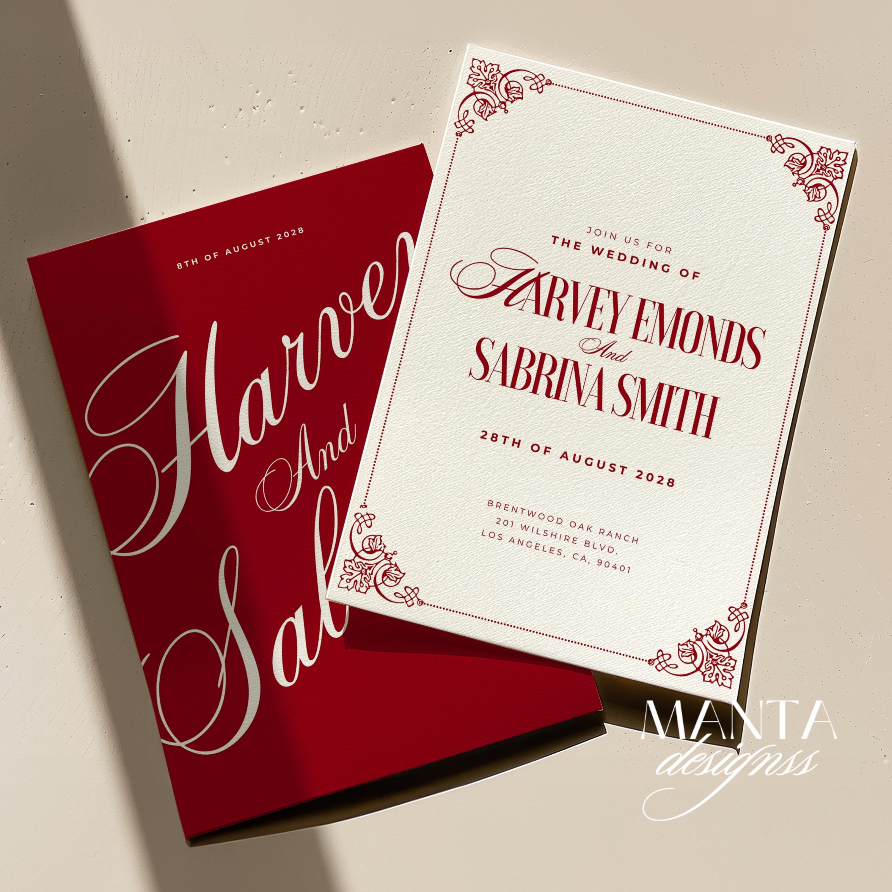 Canva Valentines Wedding day inspired wedding invitation, February wedding invitation, Red and white Wedding Invitation Suite -Sabrina