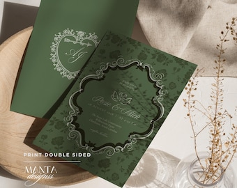 Swan Wedding Invitation Set | Botanical Garden Wedding Invite | Classic Wedding Stationery Suite | Canva Template Instant Download