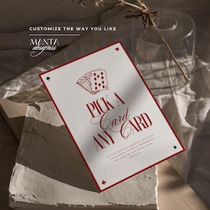 Placa de Livro de Assinaturas com Cartas de Baralho: Decoração Retrô para Recepção de Casamento, Escolha uma Carta - Download Digital - Modelo do Canva