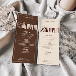 Karty menu weselnego w kolorze neutralnym Karty menu weselnego w kolorze brązowym Karty menu beżowego Menu brązowe i kremowe Menu współczesne Połączenie dwóch kolorów - Molly