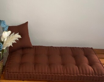 Linen Bench Cushion | French Style Floor Pillow, Reading Nook