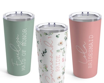 Personalized Blush and Sage Floral Bridal Party Tumblers. Custom Bride/  Bridesmaid / Maid of Honor Gift. 10oz & 20oz Sublimated Tumbler Cup. 