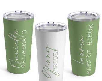 Personalized Fern Green Bridal Party Tumblers. Custom Bride/ Bridesmaid / Maid of Honor gift. 10oz & 20oz Sublimated tumbler cup.