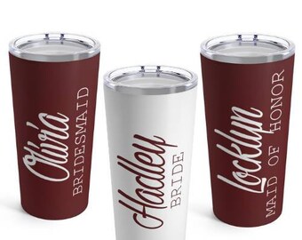 Personalized Merlot Red Bridal Party Tumblers. Custom Bride/ Bridesmaid / Maid of Honor gift. 10oz & 20oz Sublimated tumbler cup.