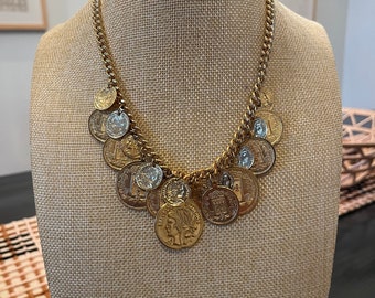 Republique Francaise Gold Tone Coin Necklace & Bracelet Set