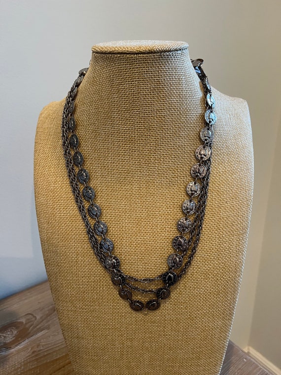 Vintage Silver toned Multi Chain Coin Necklace