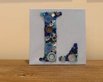 Bead Button Initial Art Canvas