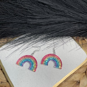 Adorable & Fun Sparkly Rainbow Earrings Pride Earrings Glitter Earrings