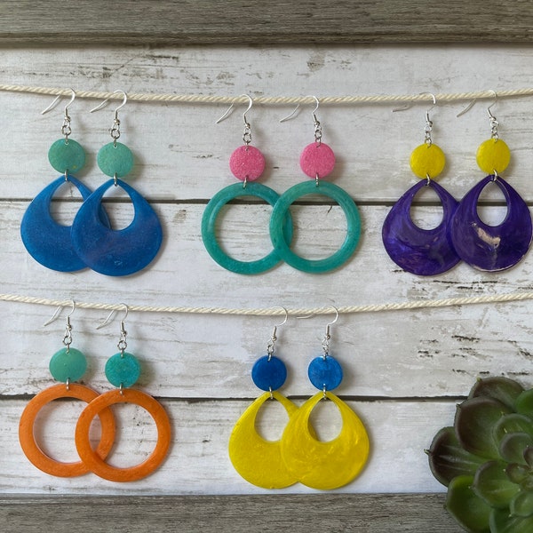 Retro 80s Style Earrings, Fun Earrings, Handmade, Summer Earrings, Resin Jewelry, Statement Earrings, Unique Earrings, 80s Style Earrings