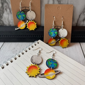 Lightweight Painted Solar System Science Teacher School Earrings
