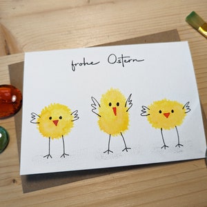 Aquarell-Osterkarte "3 gelbe Küken", handgemalt