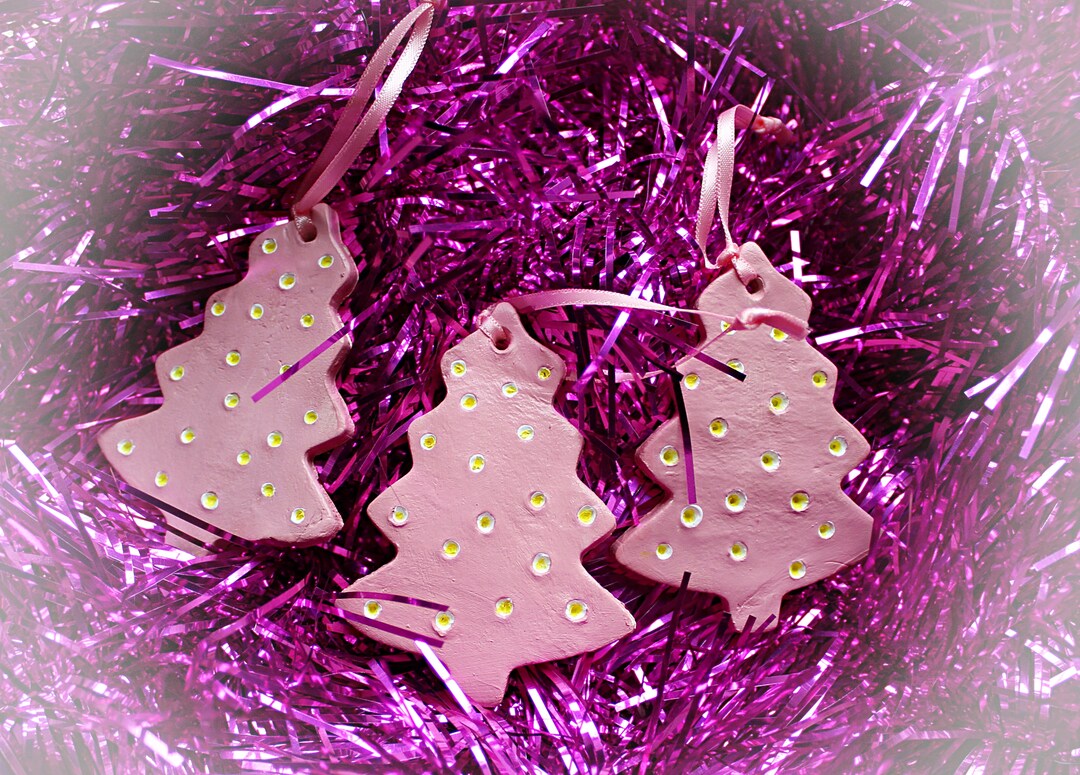 Pink Christmas Tree Decorations X 3 Handmade Christmas Tree Etsy