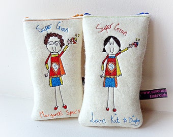 Personalised embroidered fabric glasses case with Super Gran design, perfect gift for grandma, granny, grandmother, nan, nanny