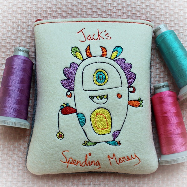 personalised monster spending Money Purse, embroidered coin purse, funny gift, children's purse, holiday money, personalised birthday gift