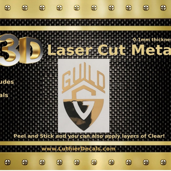 Guild Guitar Decal 3D laster cut Metal Headstock Restoration Decal M64