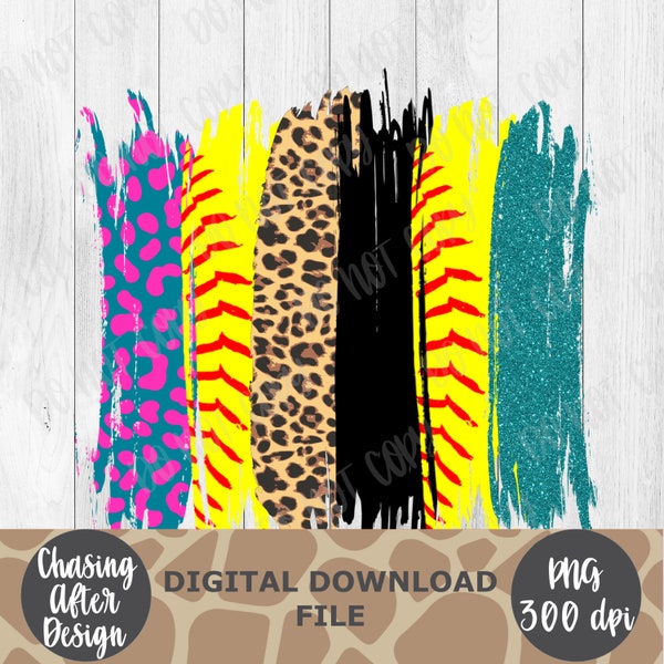 Softball Pink & Teal Brush Stroke | PNG SUBLIMATION DOWNLOAD