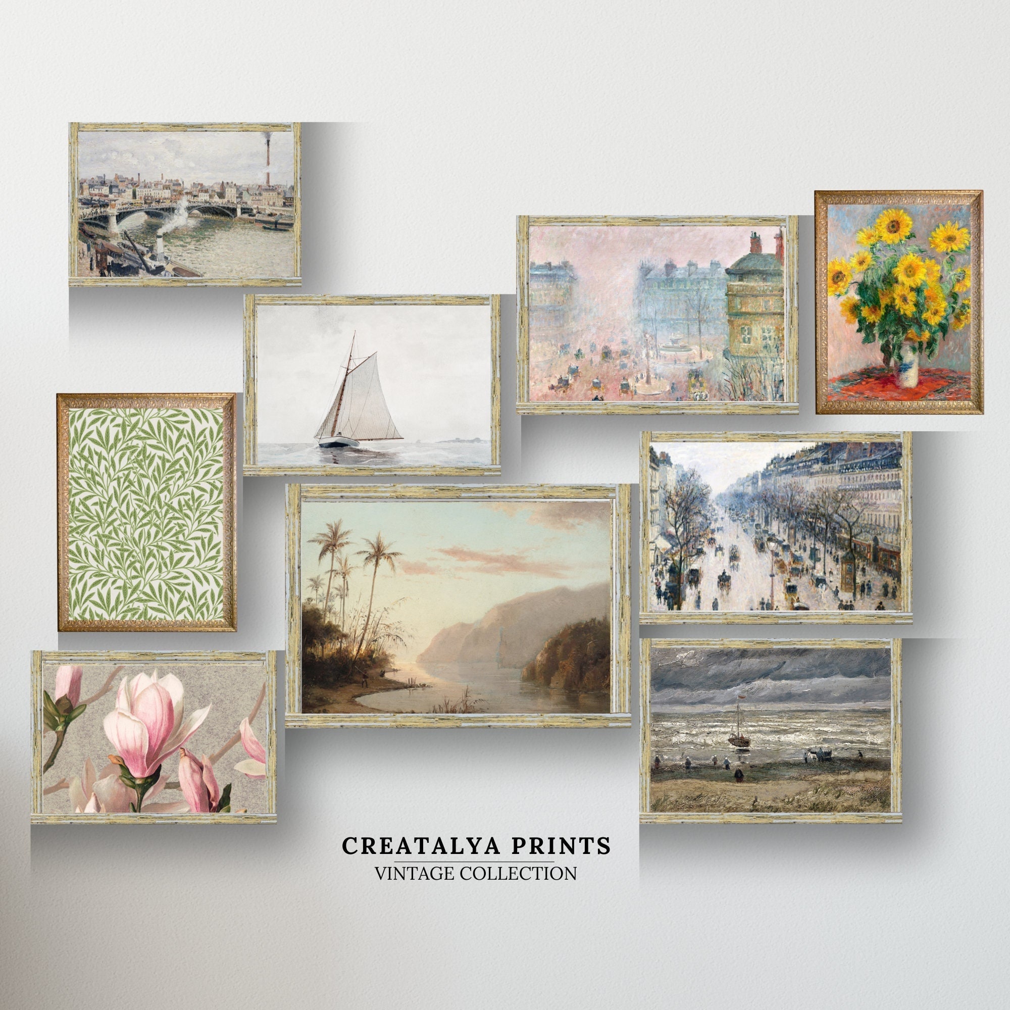 Set of 9 Printable Vintage Gallery Wall Art Antique Prints Warm Decor ...
