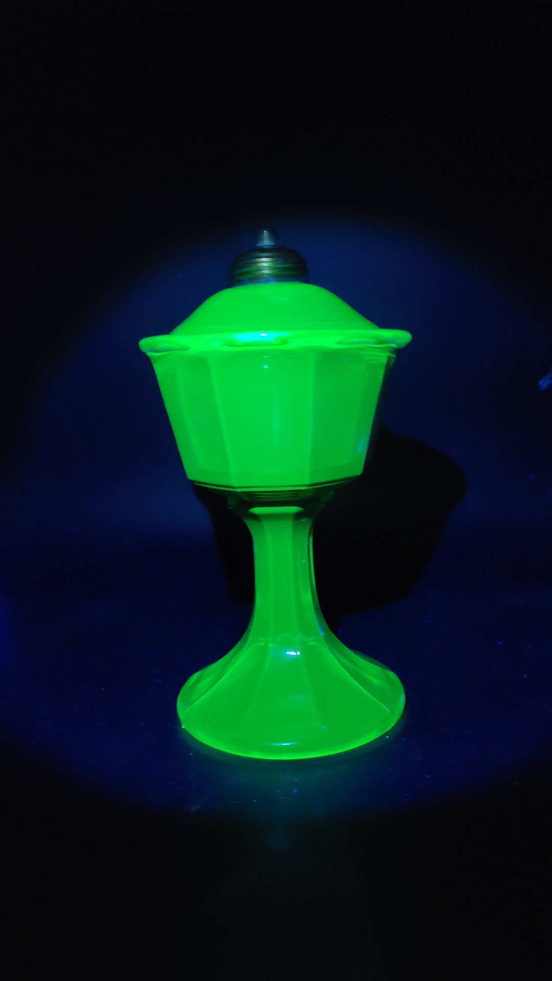 Vintage Uranium Glass Oil Lamp Base Etsy Canada