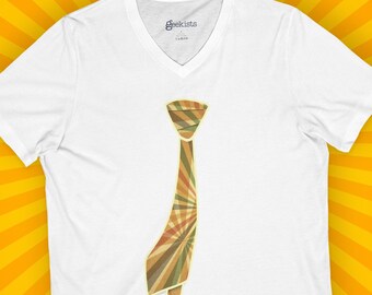 Funny Ugly Tie V-Neck Shirt, Retro Necktie Graphic Tee, Funny Dad Gift, Office Party Shirt, Novelty Humor Apparel