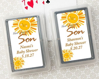Personalized Here Comes The Son Playing Cards Party Favors, Baby Shower Bulk Playing Cards Favors CL110-T, Set of 10