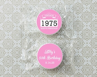 Printed Personalized Life Saver Candies Vintage Aged To Perfection, Birthday Party Favors, Life Savers Mint Candy CL85 (Set of 25)