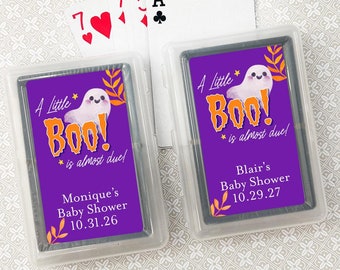 Printed Personalized Playing Cards with A Little Boo Is Almost Due Labels, Baby Shower Playing Cards Party Favors CL209 (Set of 10)