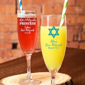 Printed Personalized Bat / Bar Mitzvah Classic Champagne Glass Flutes Favors, Bat Mitzvah Favors CL97 (Set of 24)