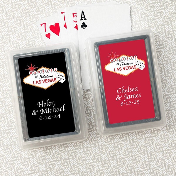 Vegas Favors Personalized Playing Cards Favors with Married in Fabulous Las Vegas Labels, Casino Playing Cards Party Favors CL06 (Set of 12)