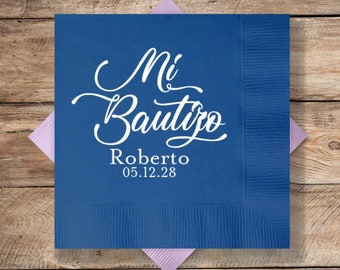 Mi Bautizo Personalized Cocktail Napkins, Baptism Personalized Napkins (Set of 100)