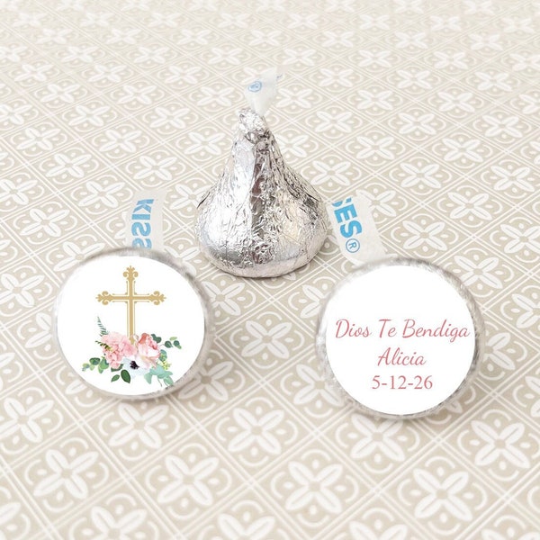 LABELS Only Printed Personalized Hersheys Kisses Labels Floral Cross Baptism, Christening Baptism Labels Stickers CL83-CL84-E (Set of 80)