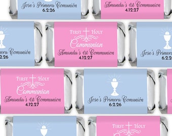 Printed Personalized Assorted Hershey’s Miniatures Chocolate Candy First Holy Communion, Hershey&#39;s Mini Communion Favors CL183 (Set of 30)