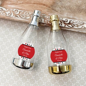 Personalized Champagne Bottle Acrylic Plastic Favor Boxes with Card Suits Vegas Labels, Empty Box Container Casino Favors (Set of 12)
