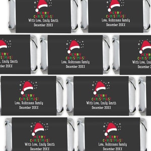 Printed Personalized Assorted Hershey’s Miniatures Chocolate Candy Merry Christmas Santa, Hershey&#39;s Mini Holiday Favors CL20 (Set of 30)