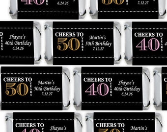 Printed Personalized Assorted Hershey’s Miniatures Chocolate Candy Cheers To Years, Hershey&#39;s Mini Birthday Party Favors CL87 (Set of 30)