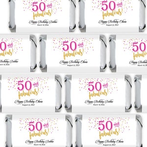Printed Personalized Assorted Hershey’s Miniatures Chocolate Candy 50 and Fabulous, Hershey's Mini 50th Birthday Favors CL27 (Set of 30)
