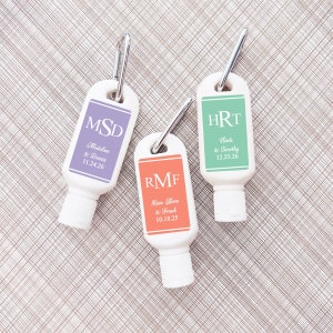 Printed Personalized Sunscreen SPF30 with Block Monogram and Carabiner Wedding Favors (Set of 12)