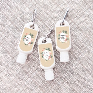Printed Personalized Sunscreen SPF30 Carabiner Favors with Flamingo Tropical Labels, Wedding Sunscreen Favors (Set of 12)
