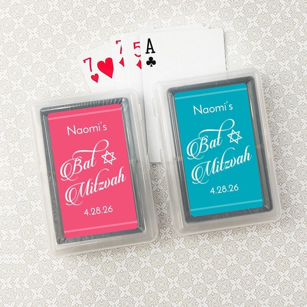 Bat Mitzvah Favors Personalized Playing Cards Favors with Bat Mitzvah Labels , Playing Cards Mitzvah Star of David Party Favors, Set of 12