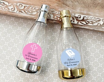 Personalized Champagne Bottle Acrylic Plastic Favors with First Holy Communion Labels, First Communion Favors (Set of 12)