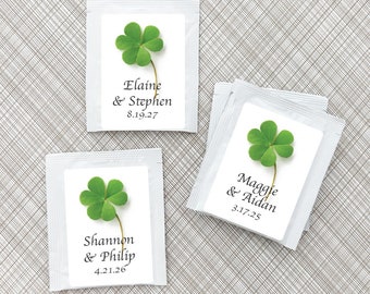 Printed Personalized Tea Bag with Irish Shamrock Labels, White Pouch Packed With Tea Party Favors Irish Wedding Favors CL86-W (Set of 24)