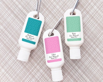 Printed Personalized Sunscreen SPF30 Carabiner Favors with Mitzvah Labels, Bat Mitzvah Bar Mitzvah Sunscreen Favors CL97 (Set of 12)