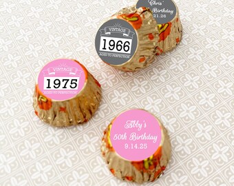 LABELS Only Printed Personalized Reese Peanut Butter Labels Vintage Aged To Perfection, Birthday Labels Stickers CL85 (Set of 80)