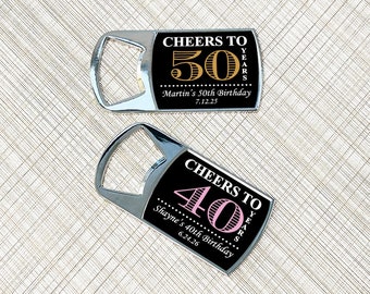 Printed Personalized Bottle Openers with Cheers To Years Labels and Epoxy Dome Favors, Bottle Opener Birthday Party Favors CL87 (Set of 12)