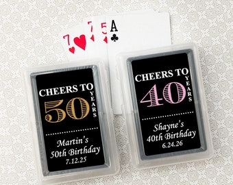 Printed Personalized Playing Cards with Cheers To Years Labels, Birthday Party Favors CL87 (Set of 10)
