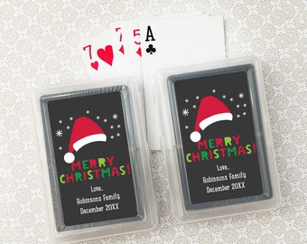 Printed Personalized Playing Cards with Merry Christmas Santa Labels, Playing Cards Holiday Party Favors CL20 (Set of 10)