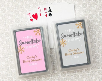 Baby Shower Playing Cards Favors, Personalized A Little Snowflake Is On The Way Playing Cards Baby Shower Winter Party Favor CL42, Set of 10