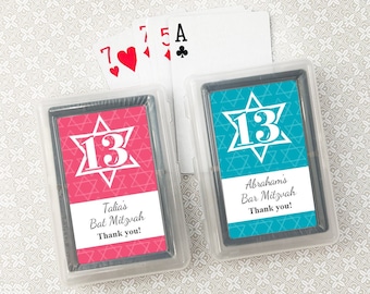 Printed Personalized Playing Cards with Mitzvah Labels, Playing Cards Bat Mitzvah Bar Mitzvah Party Favors CL97 (Set of 10)
