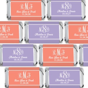 Printed Personalized Assorted Hershey’s Miniatures Chocolate Candy Script Monogram Labels, Hershey&#39;s Mini Wedding Favors CL04 (Set of 30)