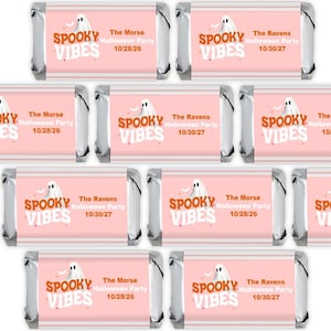Printed Personalized Assorted Hershey’s Miniatures Chocolate Candy Spooky Vibes, Hershey&#39;s Mini Halloween Party Favors CL130 (Set of 30)