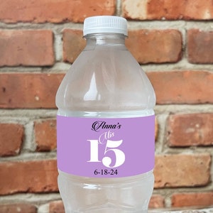 LABELS Only, Printed Personalized Water Bottle Labels Mis Quince, Quinceanera Sweet 15 Water Bottle Stickers Labels, CL30 (Set of 12)